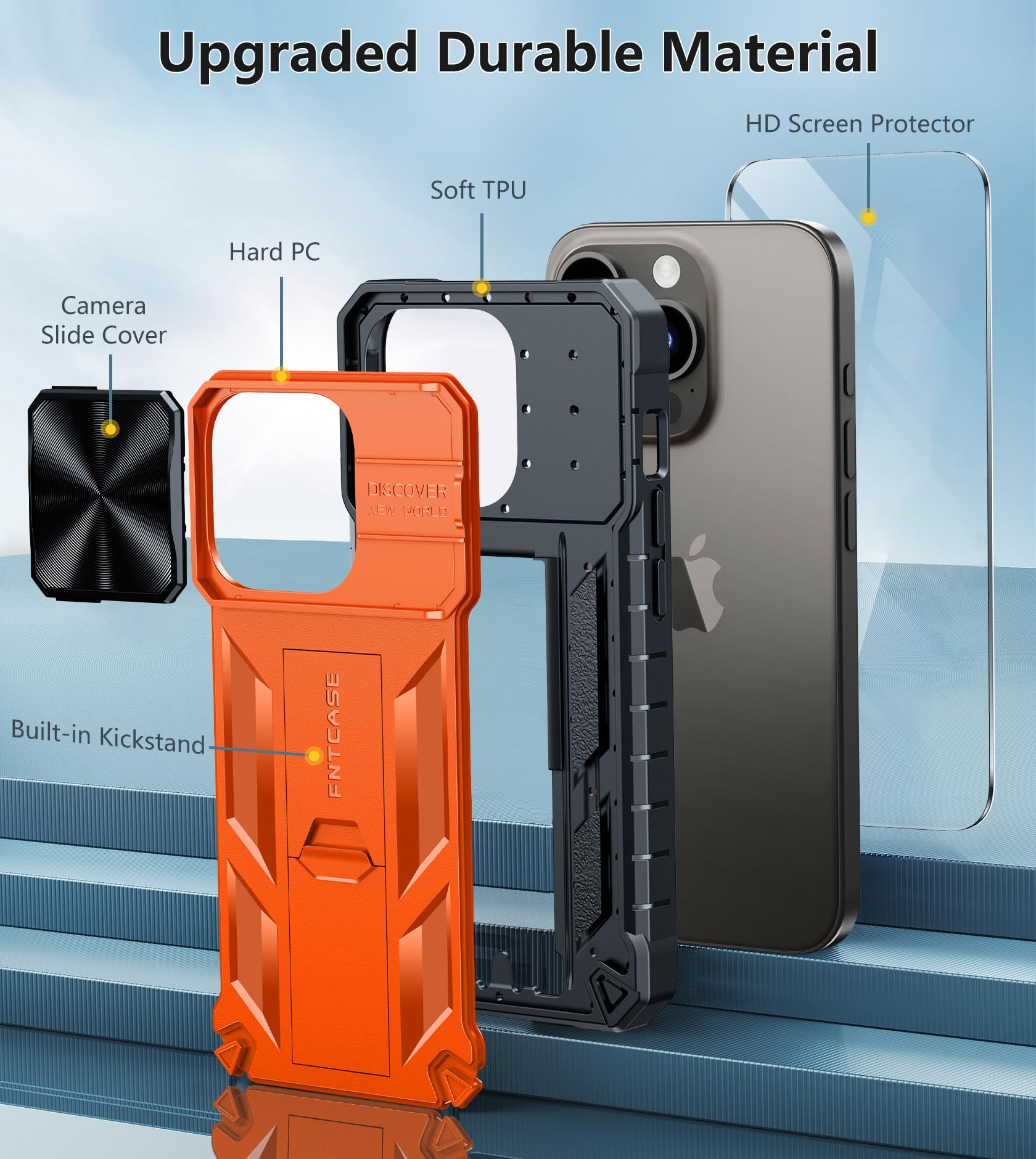 Foto 7 pulgar | Funda Fntcase para iPhone 15 Pro con Soporte Anaranjada - Venta Internacional