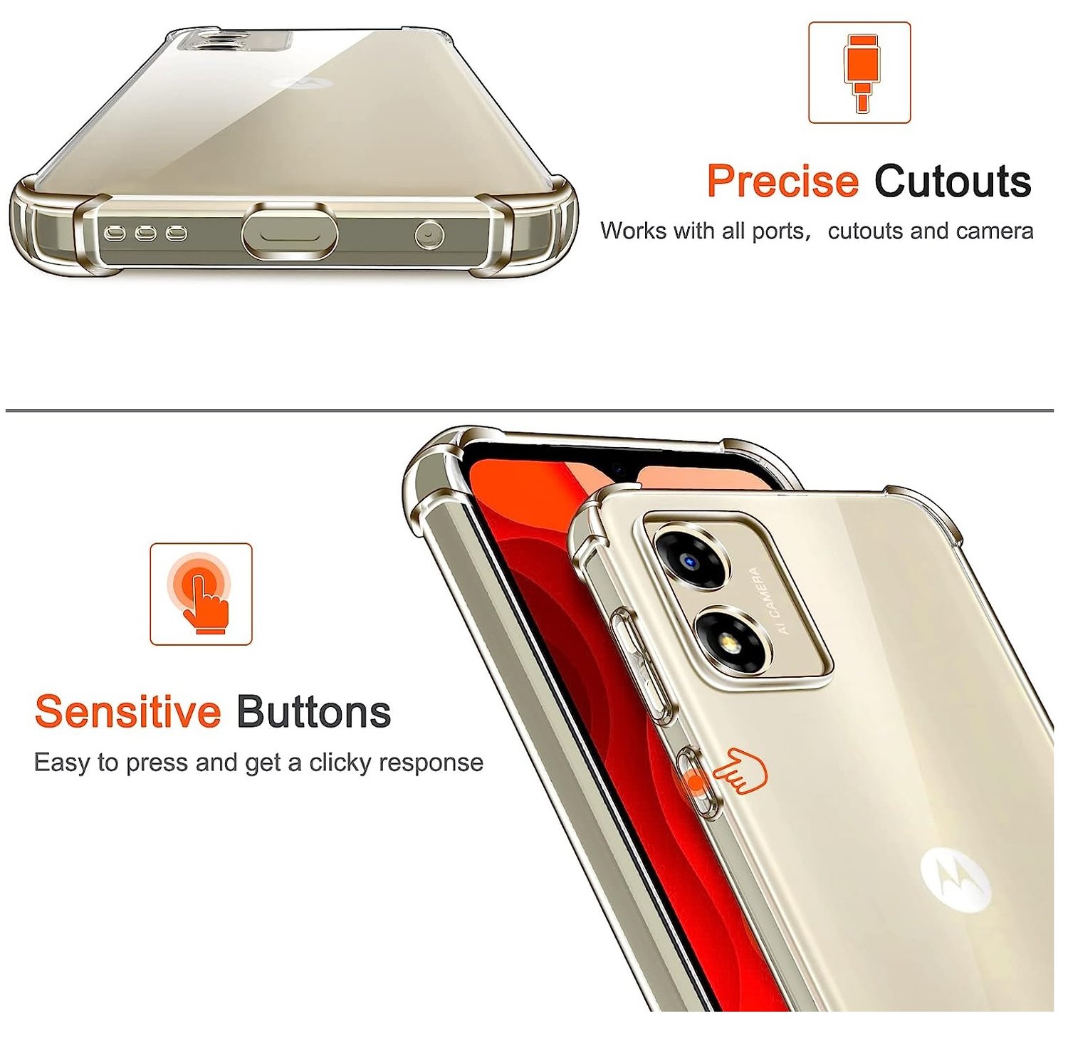 Foto 3 | Funda Motorola E13 Gel TPU Transparente Gel Duro - Venta Internacional