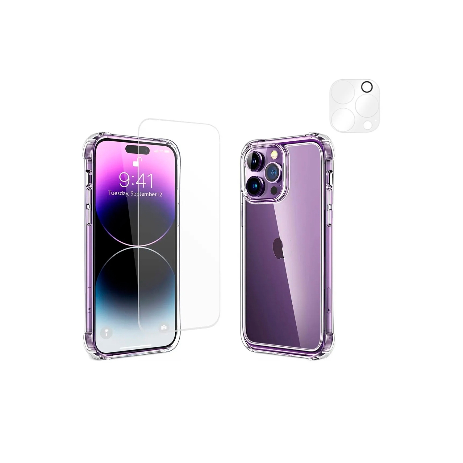 Kit de Funda con Película y Cristal de Cámara para iPhone 14 Pro Max - Venta Internacional