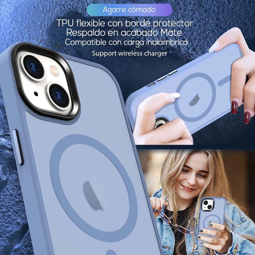 Foto 6 pulgar | Funda Tekku Matte Style Para Iphone 15 Plus Trans Azul Compatible Con Magsafe