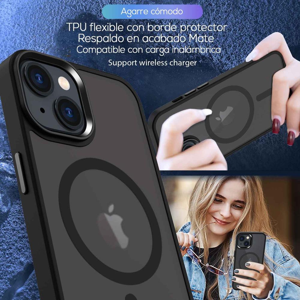 Foto 7 pulgar | Funda Tekku Matte Style Para Iphone 15 Plus Trans Negra Compatible Con Magsafe