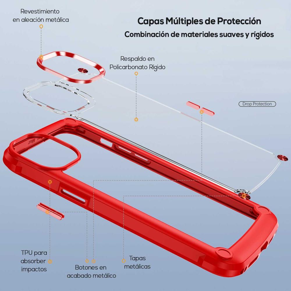 Foto 4 pulgar | Funda Tekku Shock Hardshell Para Iphone 15 Pro Max Roja Transparente