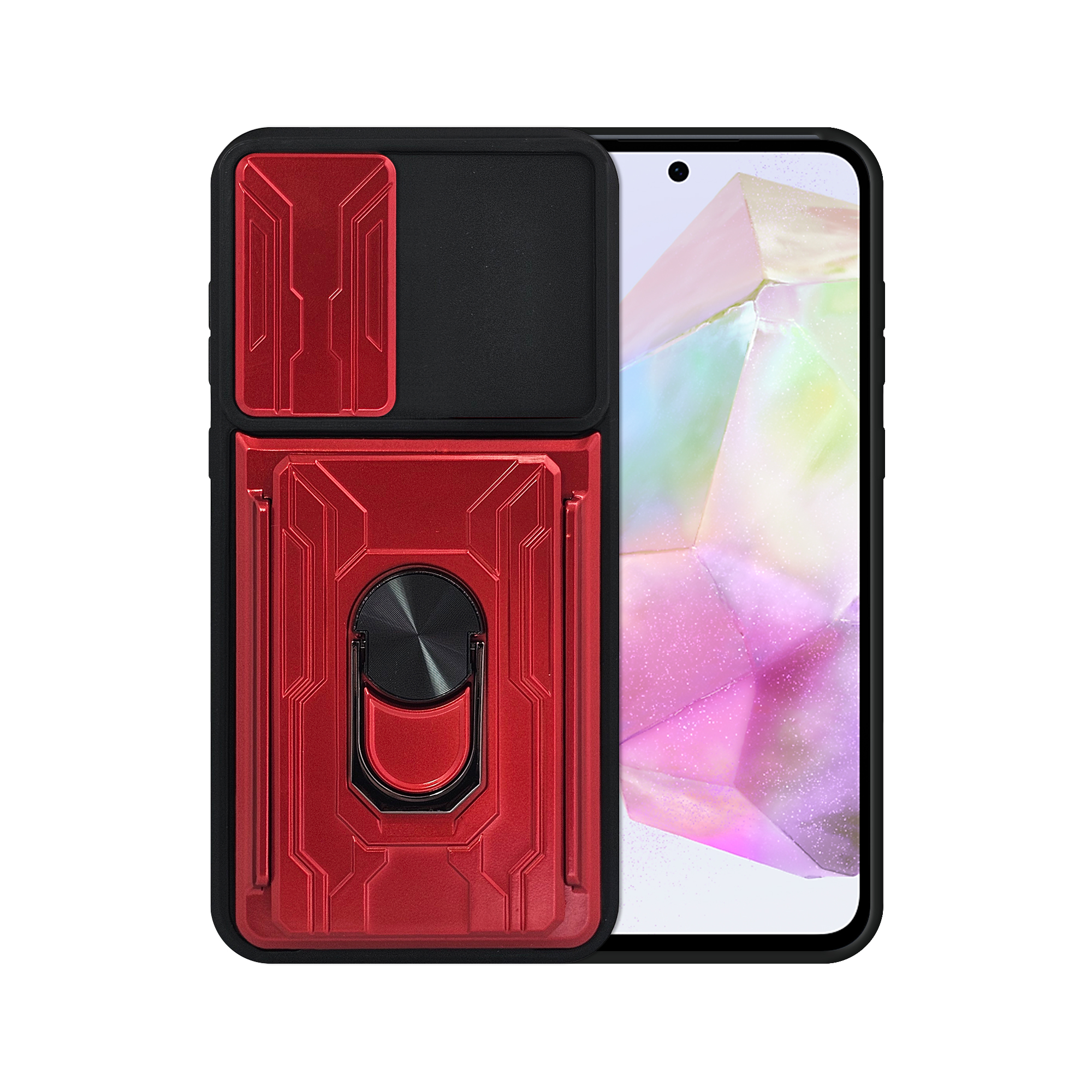 Funda con Anillo y Tarjetero Atti para Celular Samsung A35 5g Roja