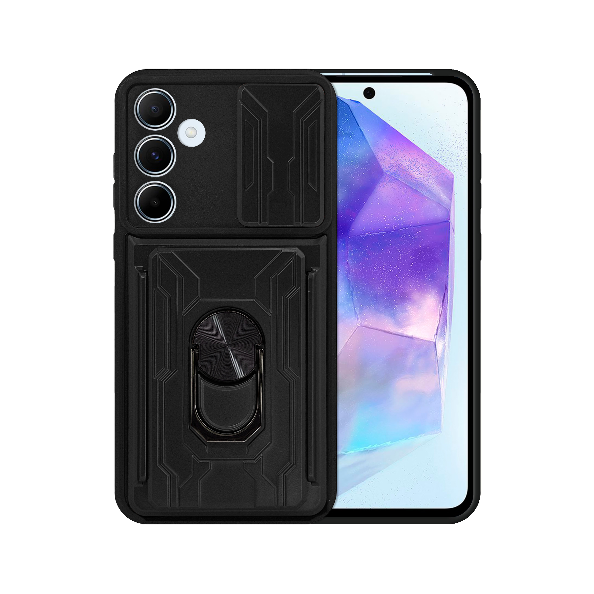 Funda con Anillo y Tarjetero Atti para Celular Samsung A55 5g Negra