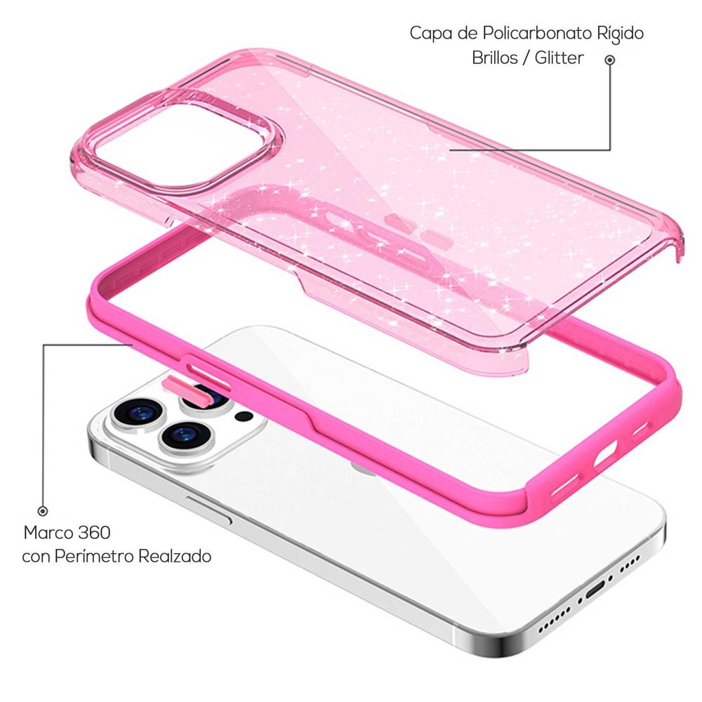 Foto 3 | Funda Tekku Brillos Rigida Pc Para Iphone 15 Pro Max Rosa Glitter