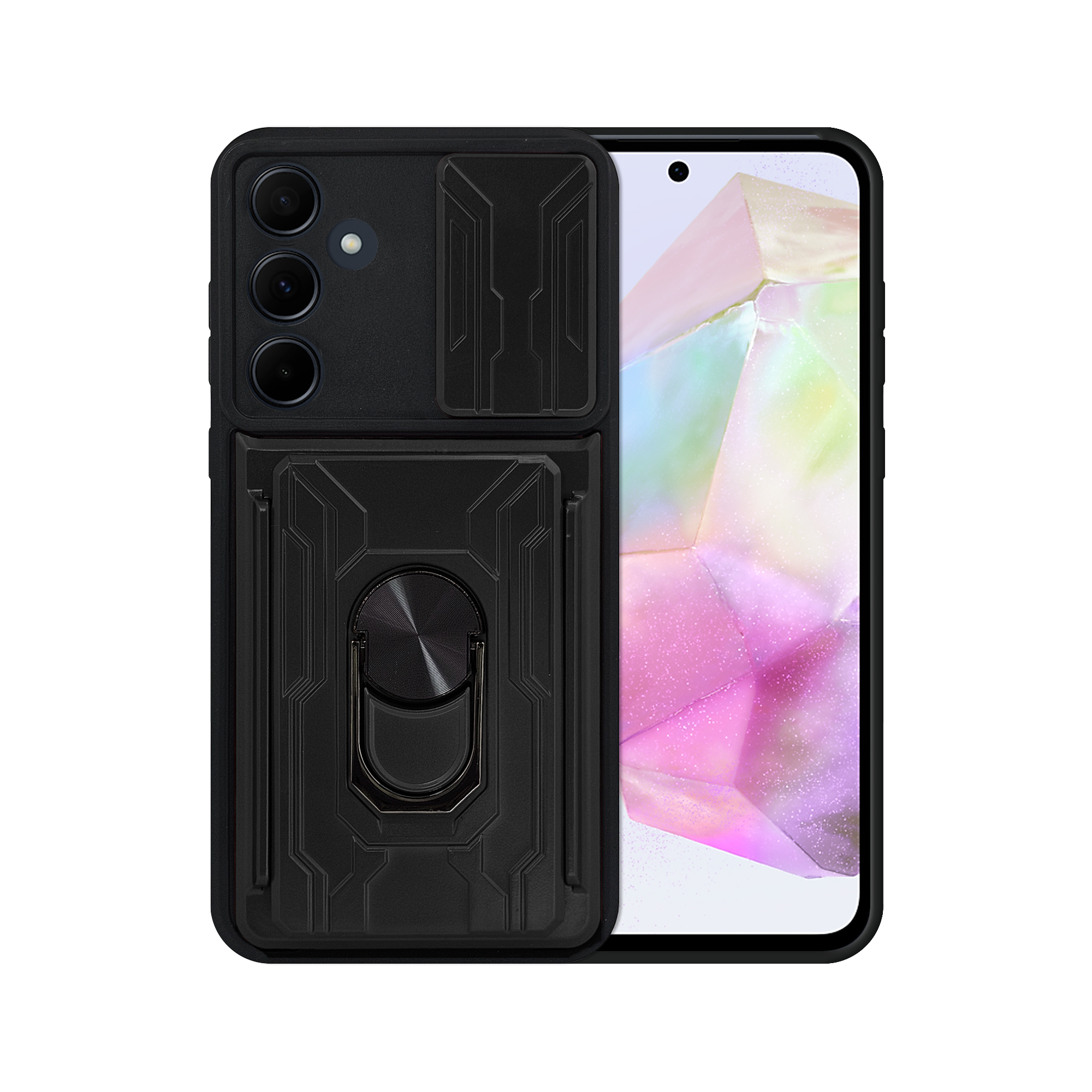 Funda con Anillo y Tarjetero Atti para Celular Samsung A35 5g Negra