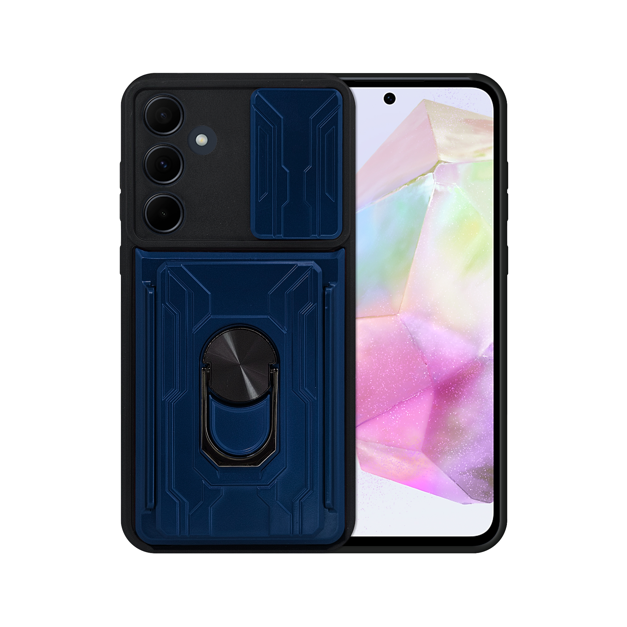 Funda con Anillo y Tarjetero Atti para Celular Samsung A35 5g Azul