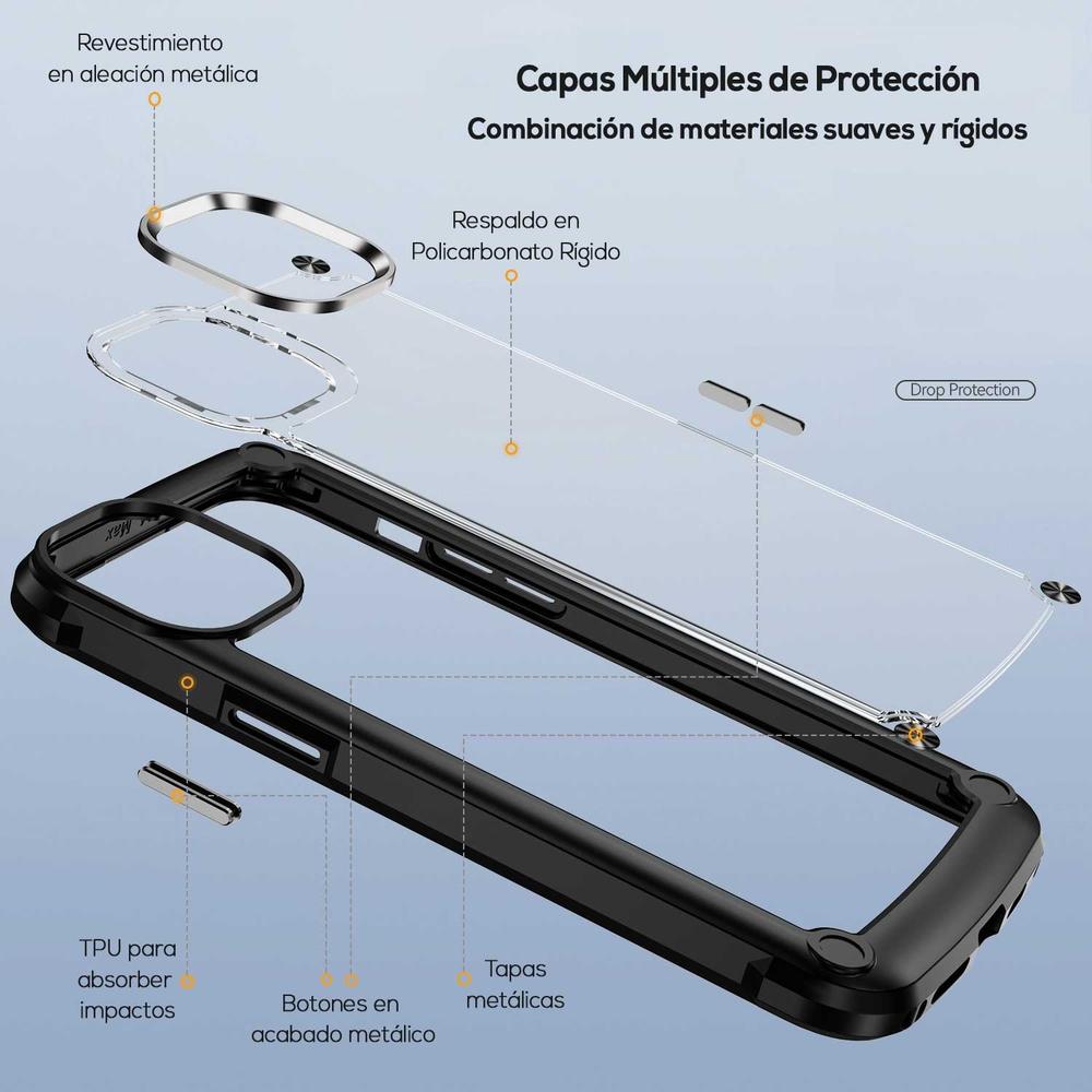 Foto 4 pulgar | Funda Tekku Shock Hardshell Para Iphone 15 Negra Transparente