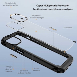 Foto 3 | Funda Tekku Shock Hardshell Para Iphone 15 Negra Transparente