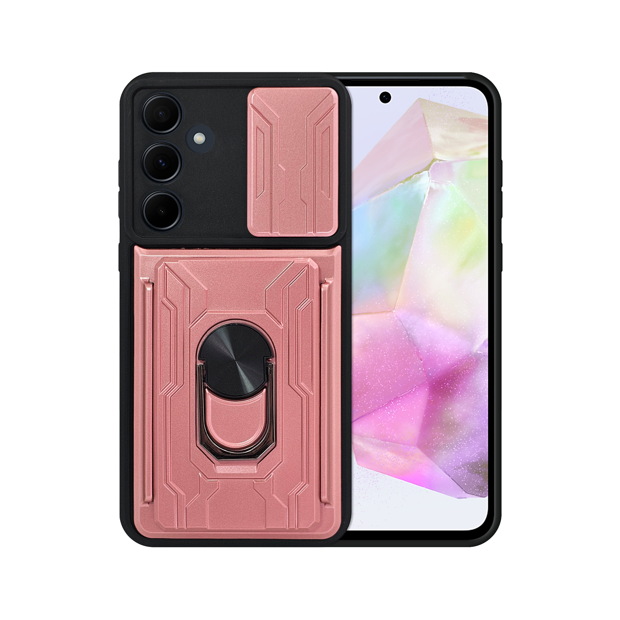Funda con Anillo y Tarjetero Atti para Celular Samsung A35 5g Rosa