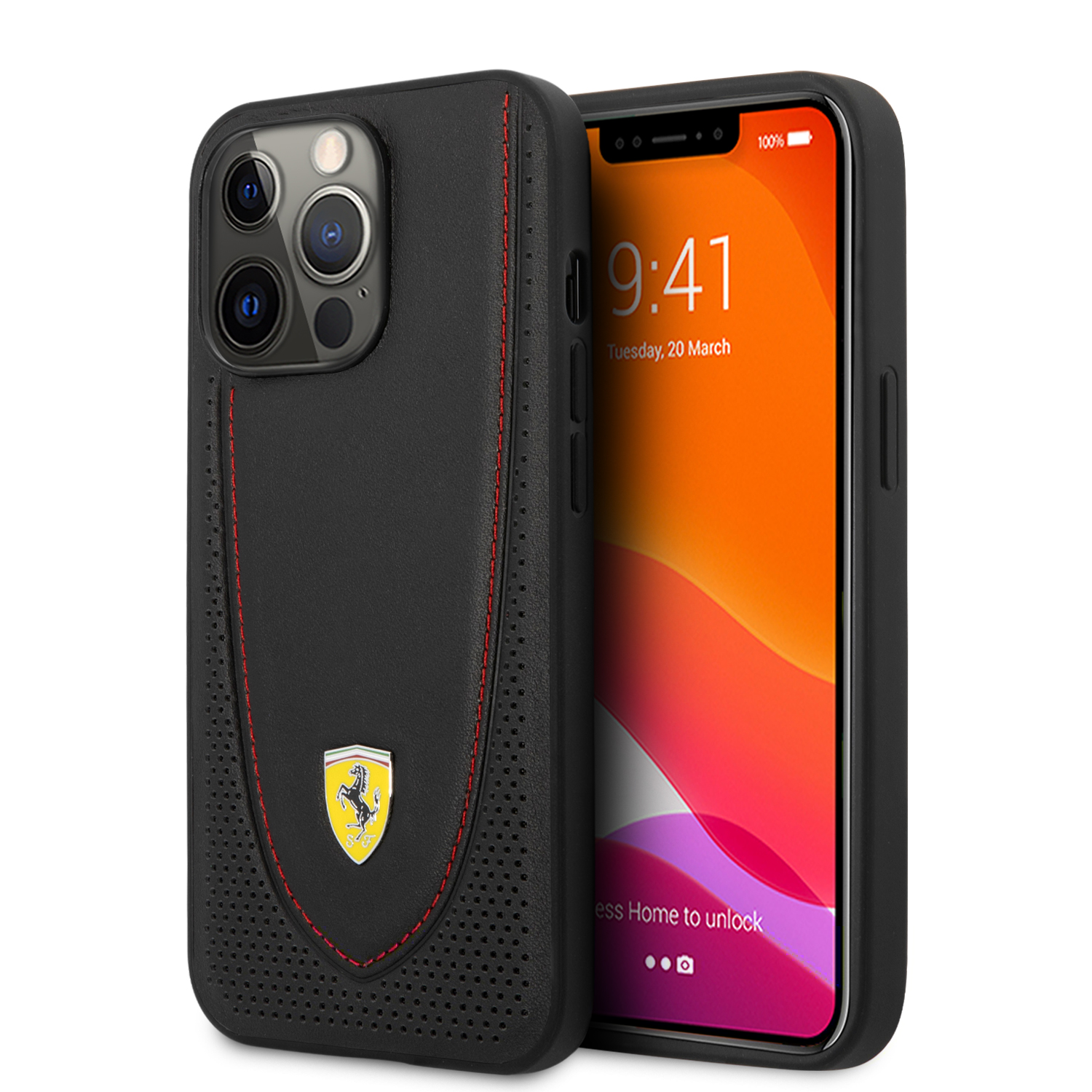 Foto 2 pulgar | Funda Case Ferrari Piel Costura para iPhone 13 Pro Max