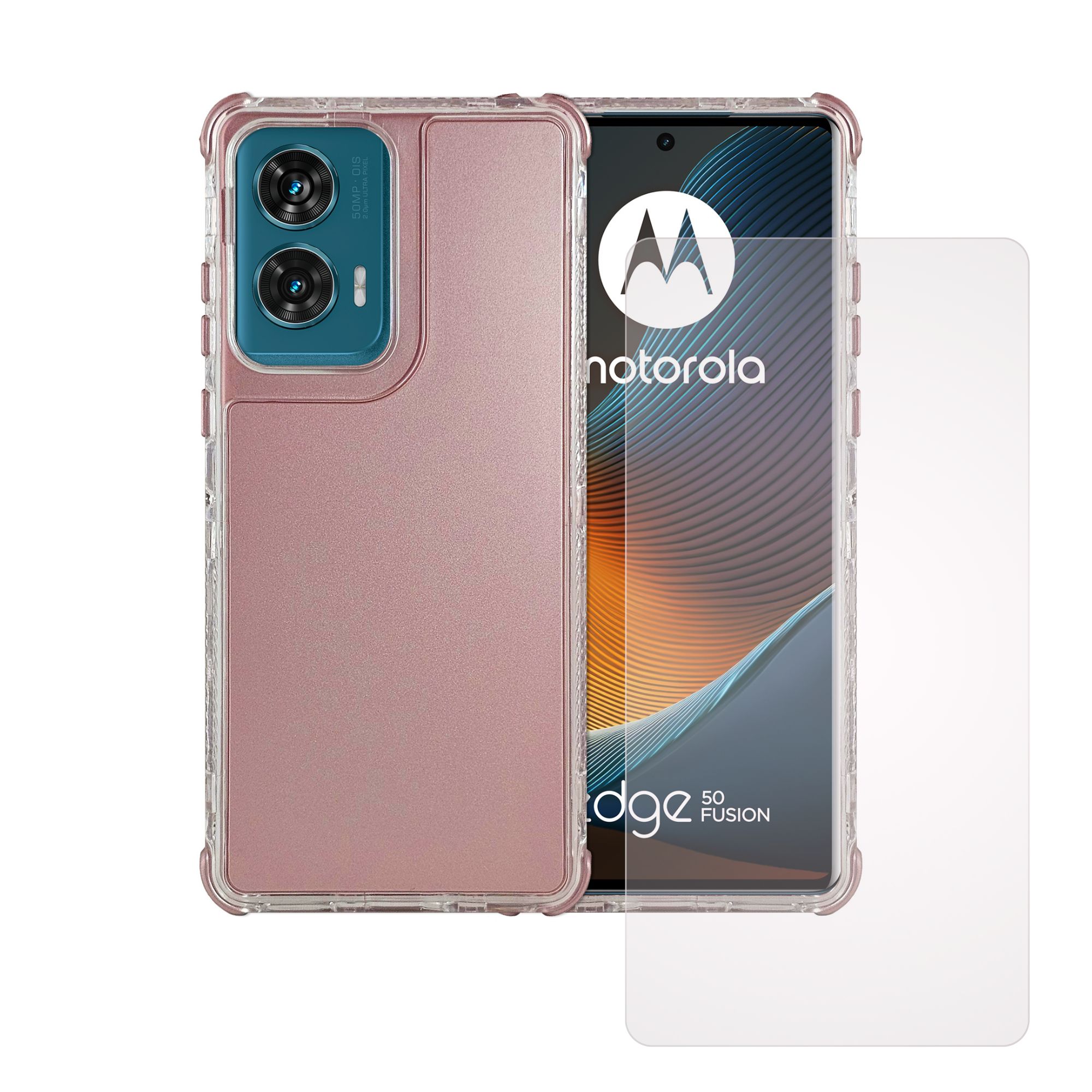 Funda 3 En 1 Rainbow 360 Rosa Para Moto Edgeo 50 Fusion + 1 Mica Hd