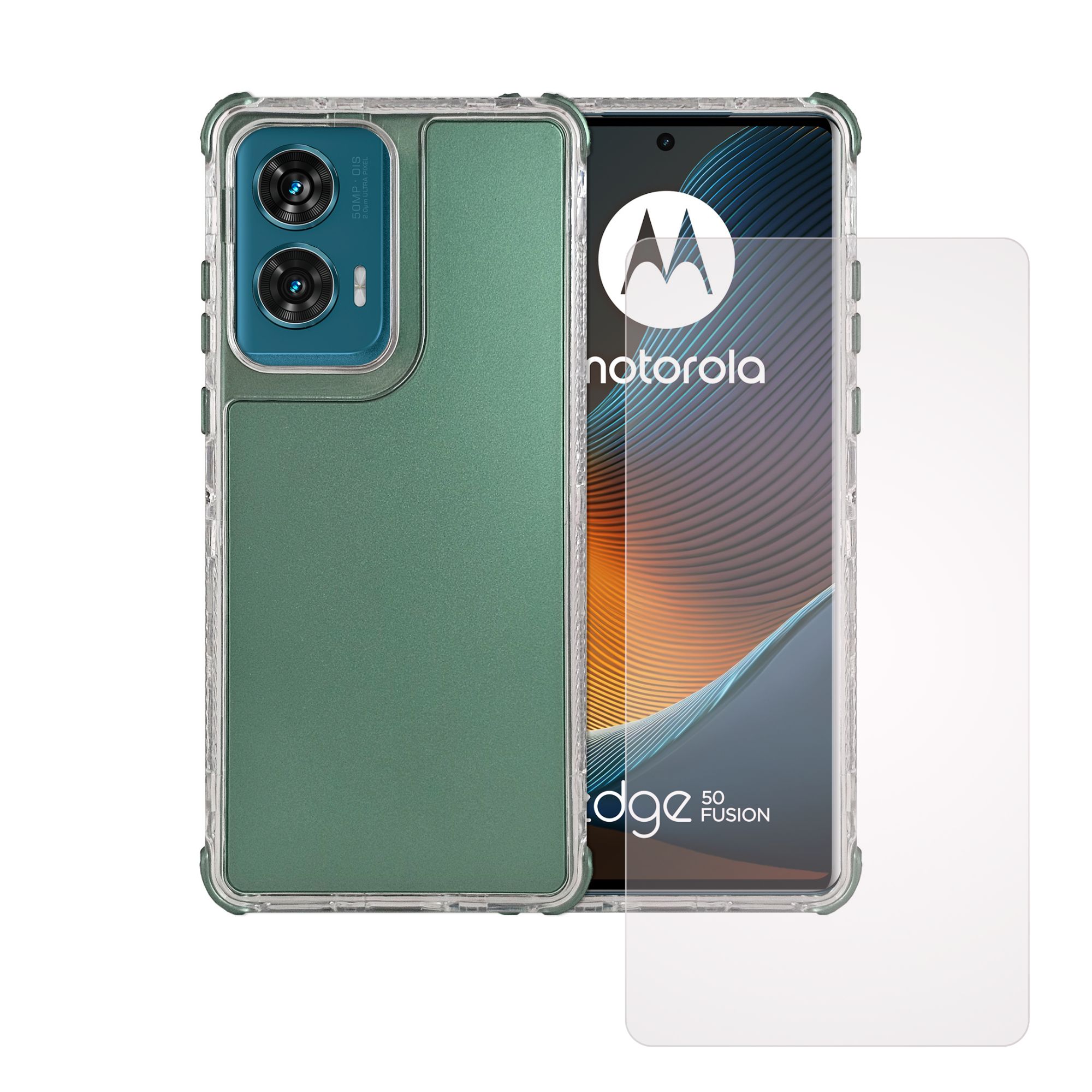 Funda 3 En 1 Rainbow 360 Verde Para Moto Edgeo 50 Fusion + 1 Mica Hd