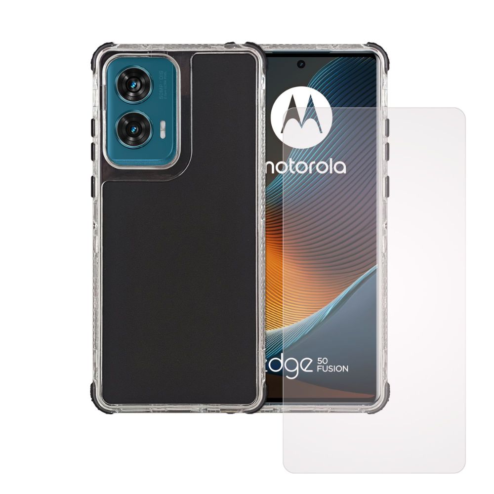 Funda 3 En 1 Rainbow 360 Negro para Moto Edgeo 50 Fusion + 1 Mica Hd