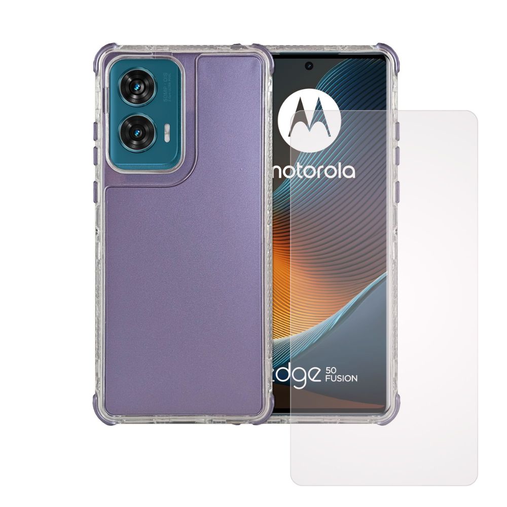 Funda 3 En 1 Rainbow 360 Morado para Moto Edgeo 50 Fusion + 1 Mica Hd