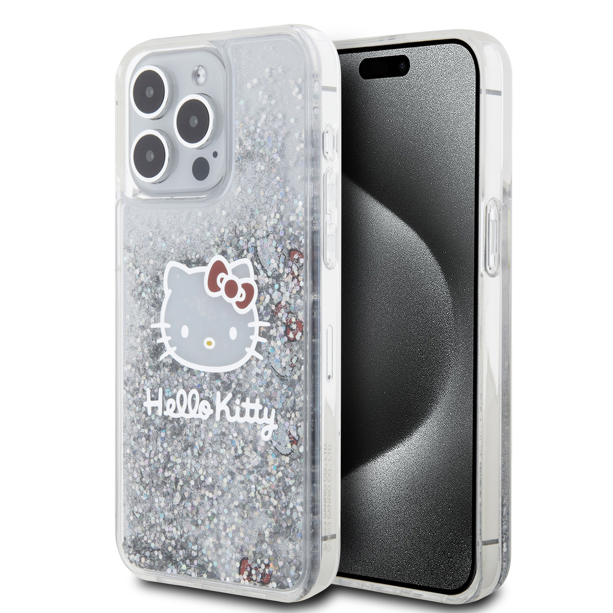 Foto 2 pulgar | Funda Hello Kitty Glitter Plata Para Iphone 15 Pro Max