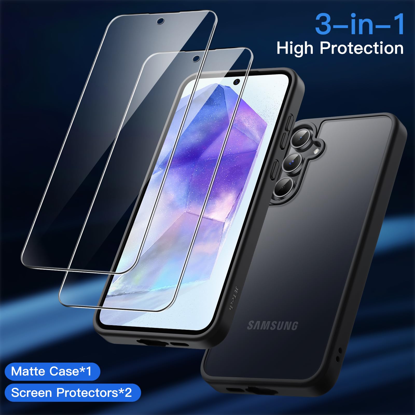 Foto 4 pulgar | Funda Jetech 3 en 1 Mate con 2 Cristales para Samsung Galaxy A55 5g - Venta Internacional