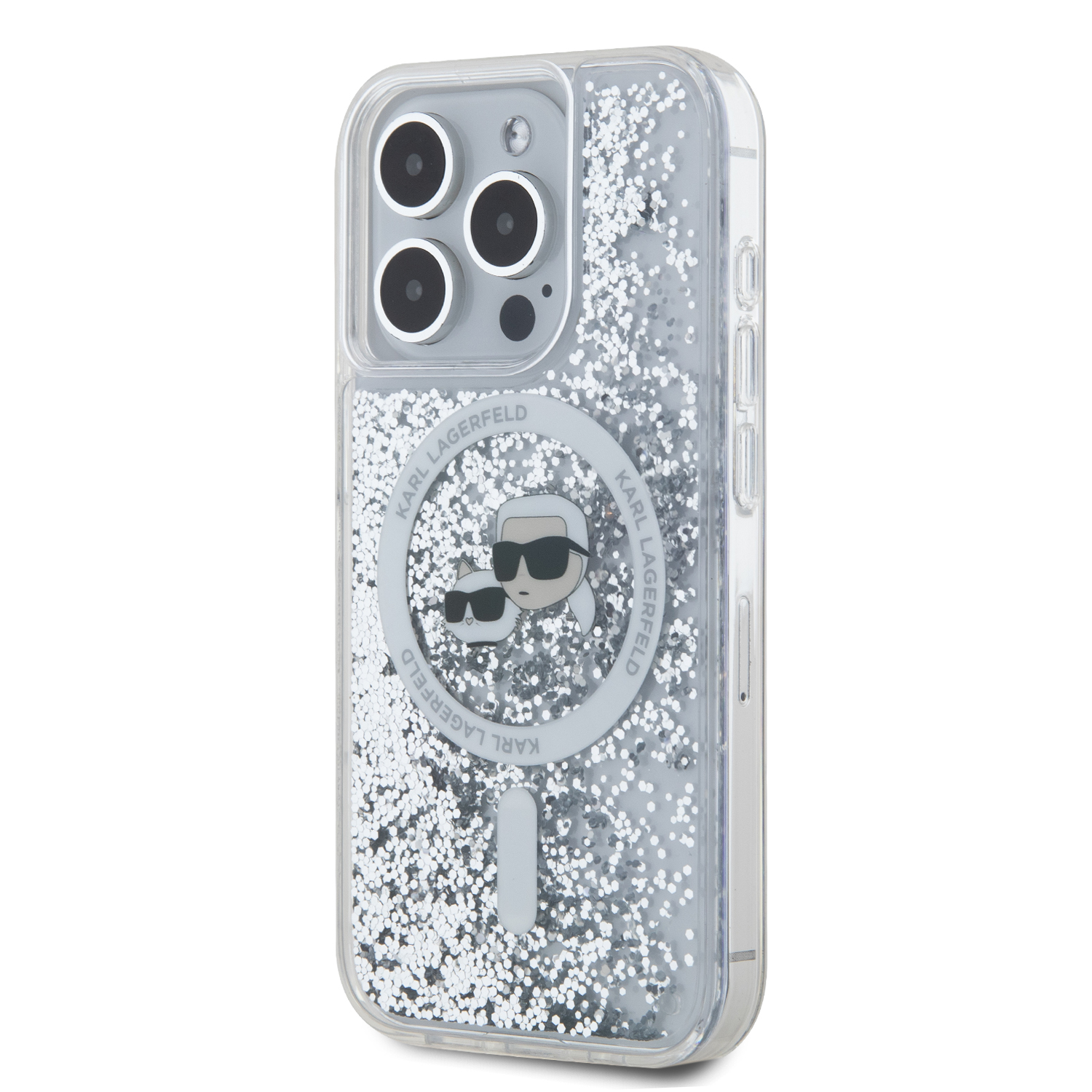 Foto 3 pulgar | Funda Karl Lagerfeld Glitter K&c Para iPhone 15 Pro