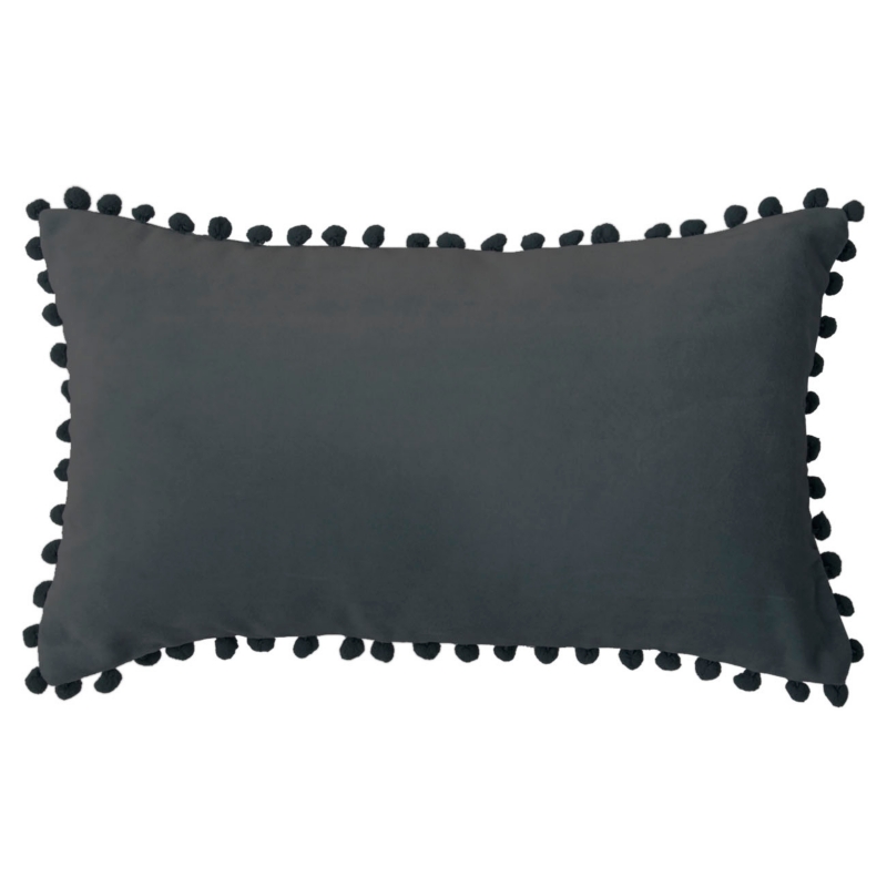 Funda De Cojín Rectangular Negra Con Pompón De 50 X 30 Cm - Venta Internacional.