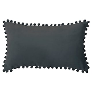 Foto 1 | Funda De Cojín Rectangular Negra Con Pompón De 50 X 30 Cm - Venta Internacional.