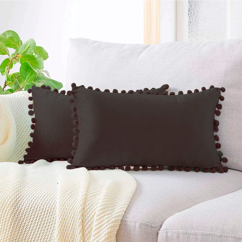 Foto 4 pulgar | Funda De Cojín Rectangular Negra Con Pompón De 50 X 30 Cm - Venta Internacional.