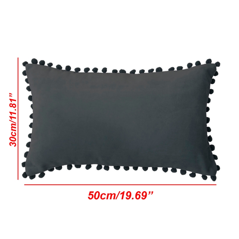 Foto 5 pulgar | Funda De Cojín Rectangular Negra Con Pompón De 50 X 30 Cm - Venta Internacional.