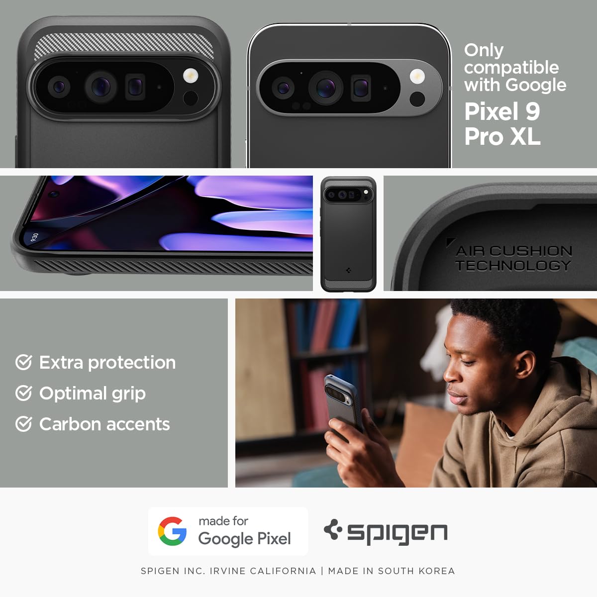 Foto 2 | Funda Spigen Rugged Armor Para Pixel 9 Pro Xl (2024), Color Negro - Venta Internacional.