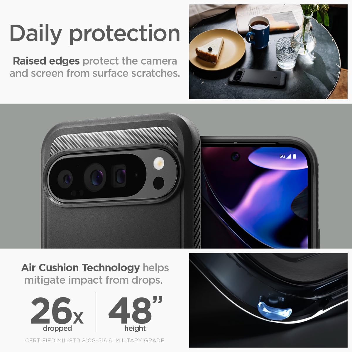 Foto 5 pulgar | Funda Spigen Rugged Armor Para Pixel 9 Pro Xl (2024), Color Negro - Venta Internacional.