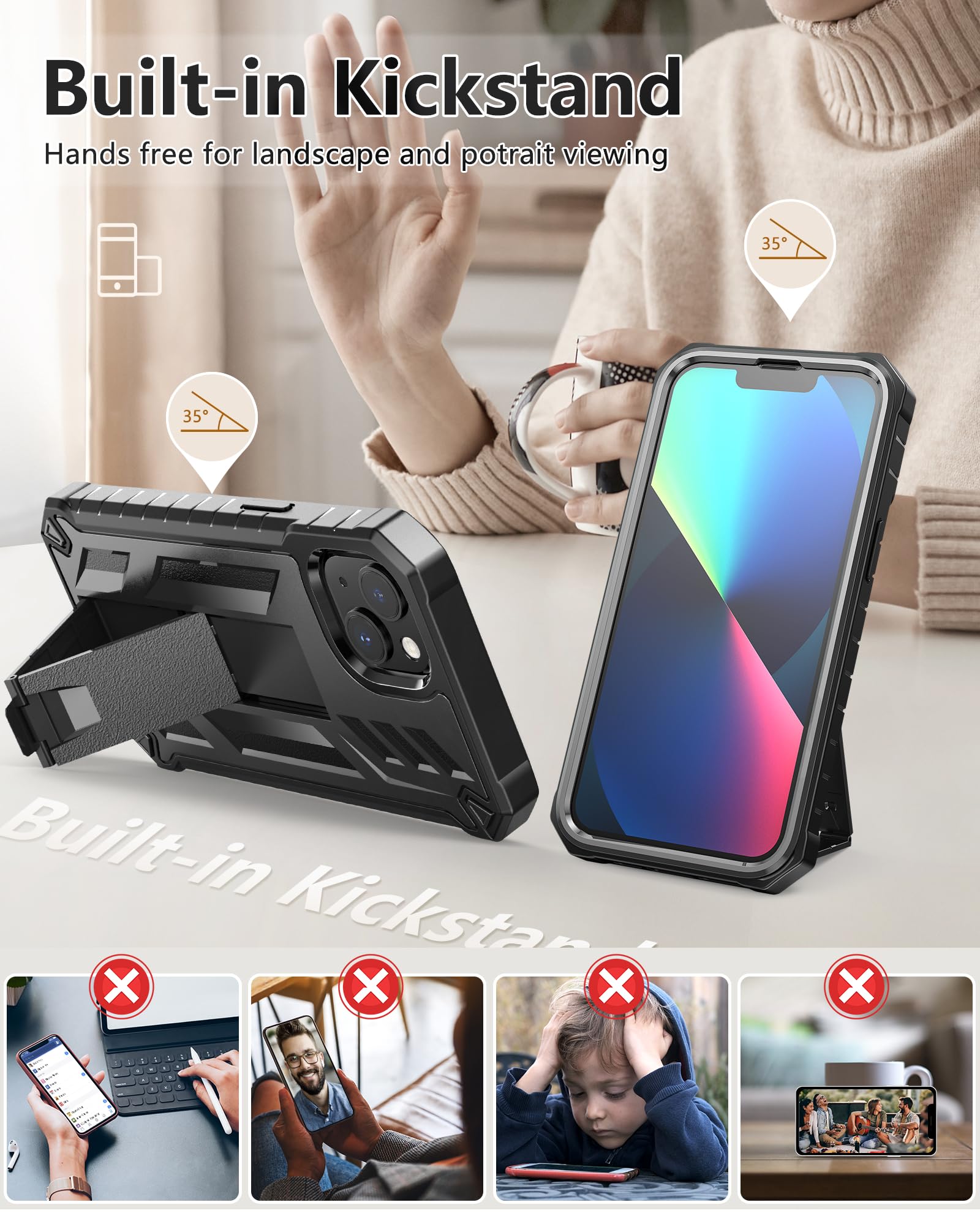 Foto 3 pulgar | Funda De Teléfono Soios Para Iphone 13/14 De 6.1 Pulgadas Con Soporte Negro - Venta Internacional.