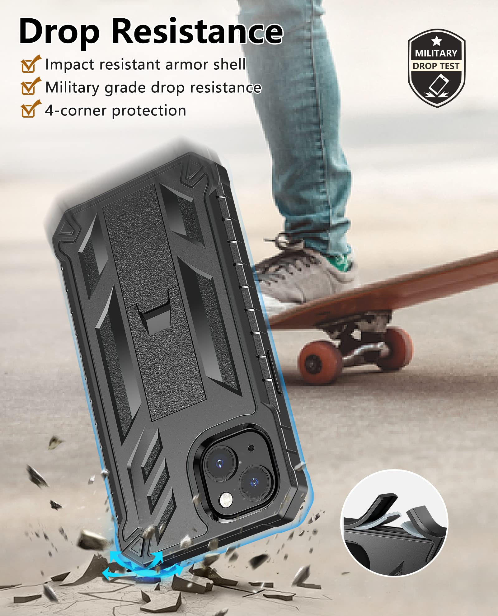 Foto 5 pulgar | Funda De Teléfono Soios Para Iphone 13/14 De 6.1 Pulgadas Con Soporte Negro - Venta Internacional.
