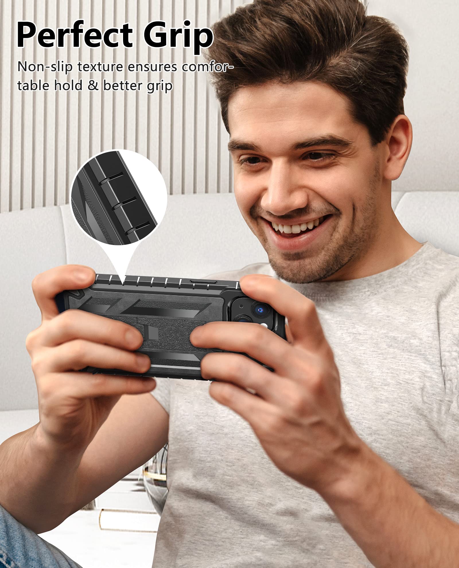 Foto 7 pulgar | Funda De Teléfono Soios Para Iphone 13/14 De 6.1 Pulgadas Con Soporte Negro - Venta Internacional.