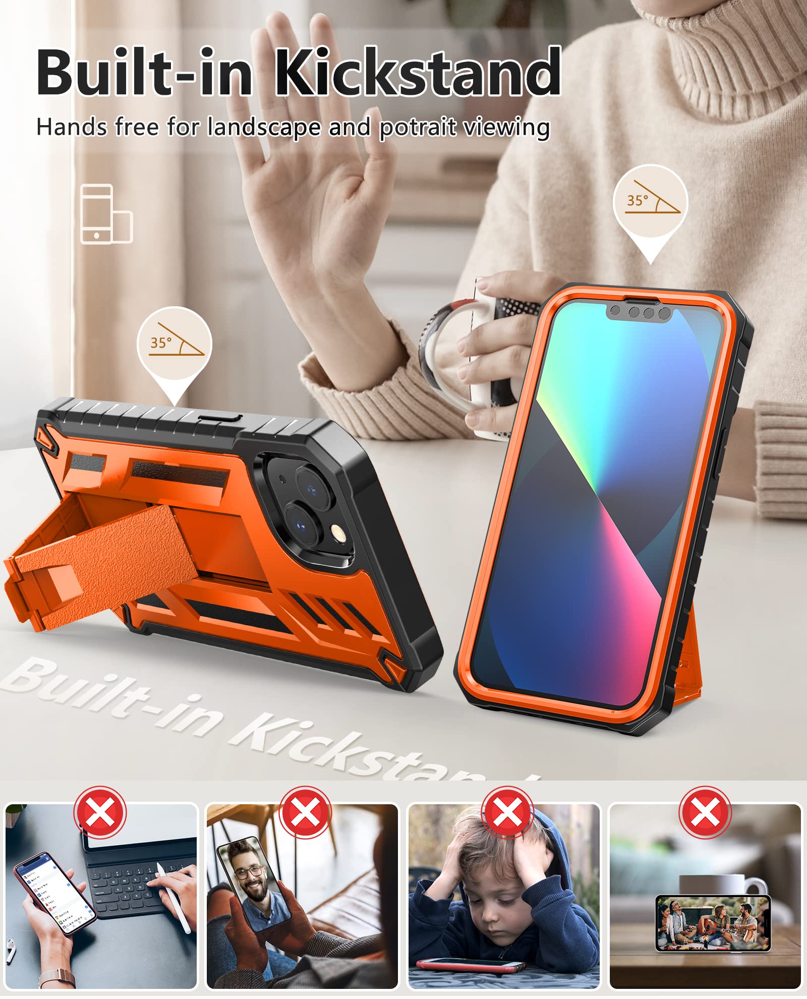 Foto 3 pulgar | Funda De Teléfono Soios Para Iphone 13/14 De 6.1 Pulgadas Con Soporte Naranja - Venta Internacional.