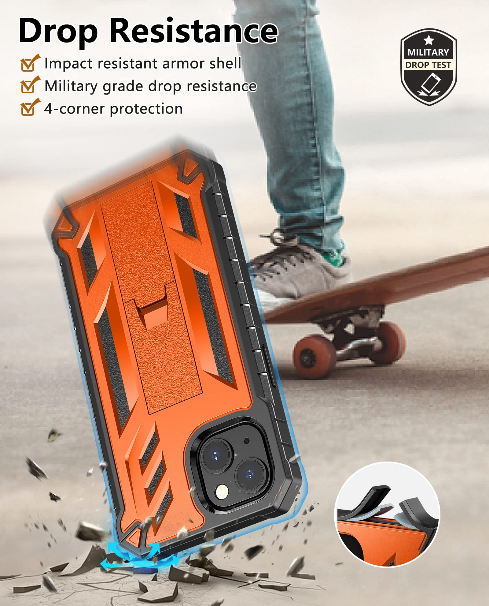 Foto 5 pulgar | Funda De Teléfono Soios Para Iphone 13/14 De 6.1 Pulgadas Con Soporte Naranja - Venta Internacional.