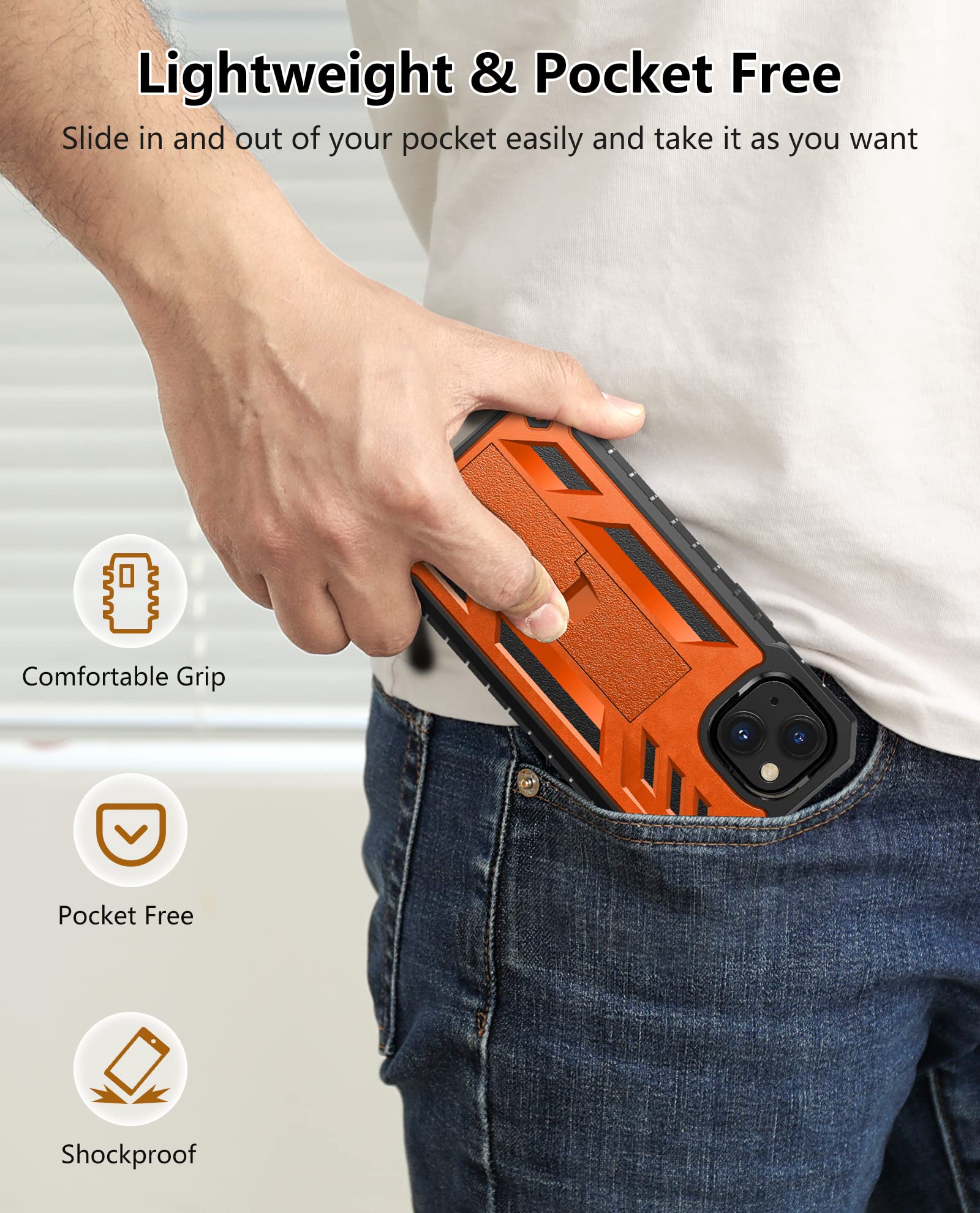Foto 8 pulgar | Funda De Teléfono Soios Para Iphone 13/14 De 6.1 Pulgadas Con Soporte Naranja - Venta Internacional.