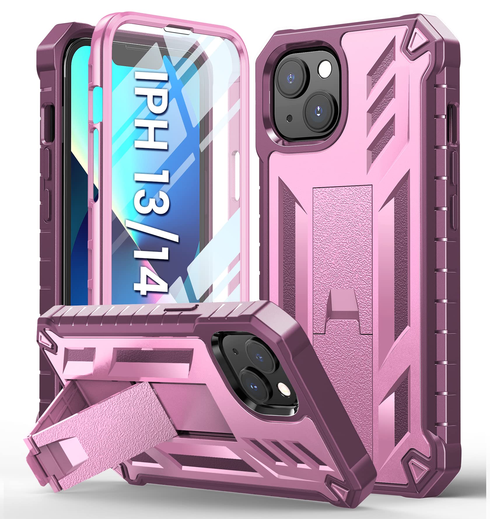 Foto 2 pulgar | Funda De Teléfono Soios Para Iphone 13/14 De 6.1 Pulgadas Con Soporte Rosa - Venta Internacional.