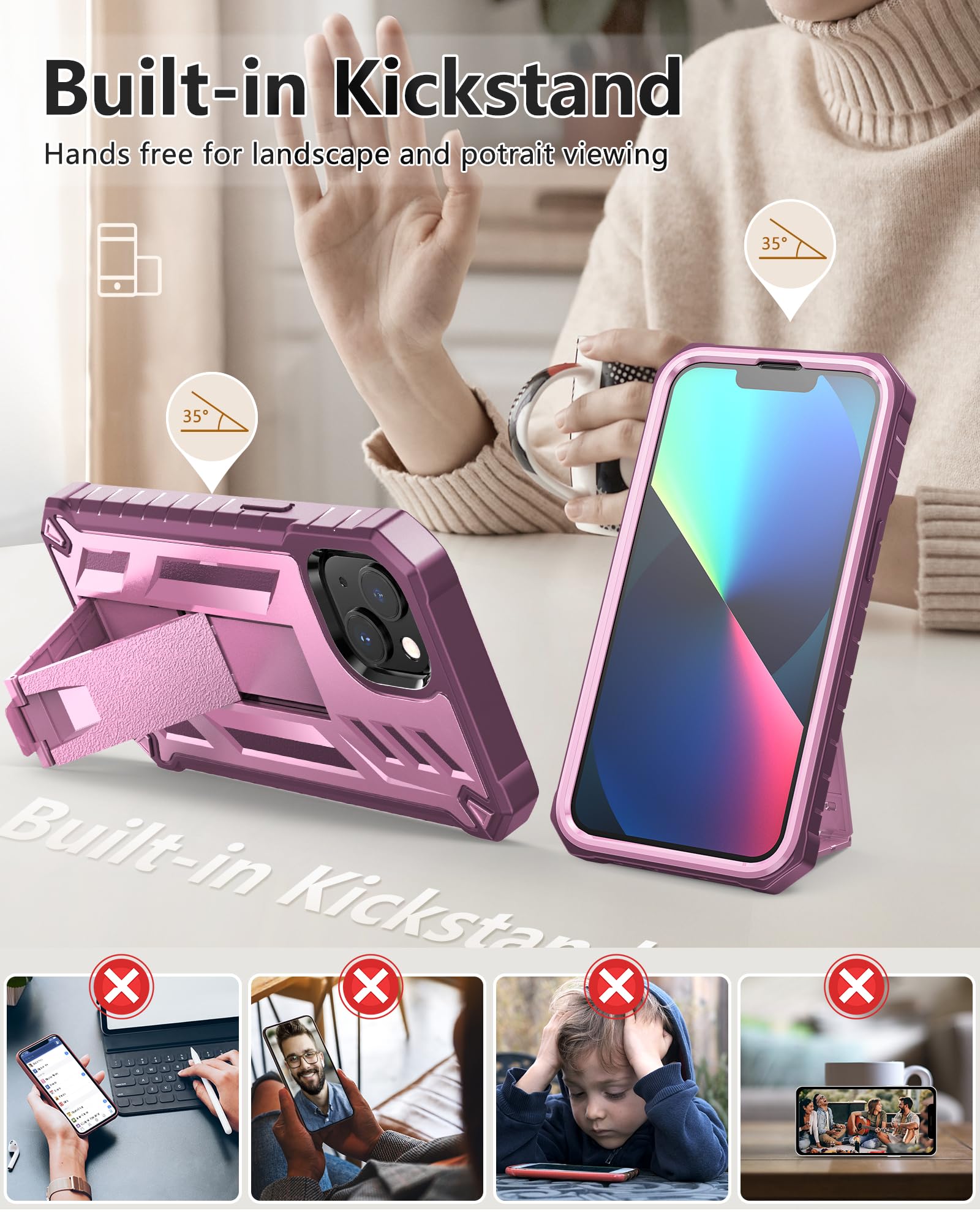 Foto 3 pulgar | Funda De Teléfono Soios Para Iphone 13/14 De 6.1 Pulgadas Con Soporte Rosa - Venta Internacional.