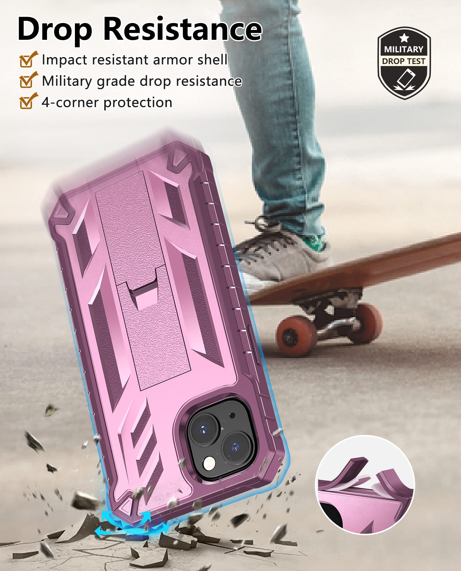 Foto 5 pulgar | Funda De Teléfono Soios Para Iphone 13/14 De 6.1 Pulgadas Con Soporte Rosa - Venta Internacional.