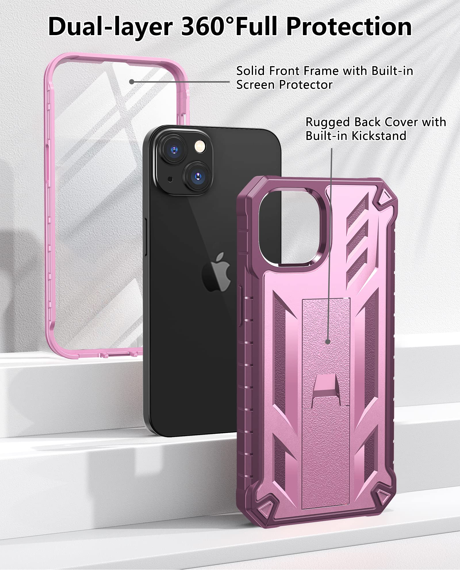 Foto 6 pulgar | Funda De Teléfono Soios Para Iphone 13/14 De 6.1 Pulgadas Con Soporte Rosa - Venta Internacional.