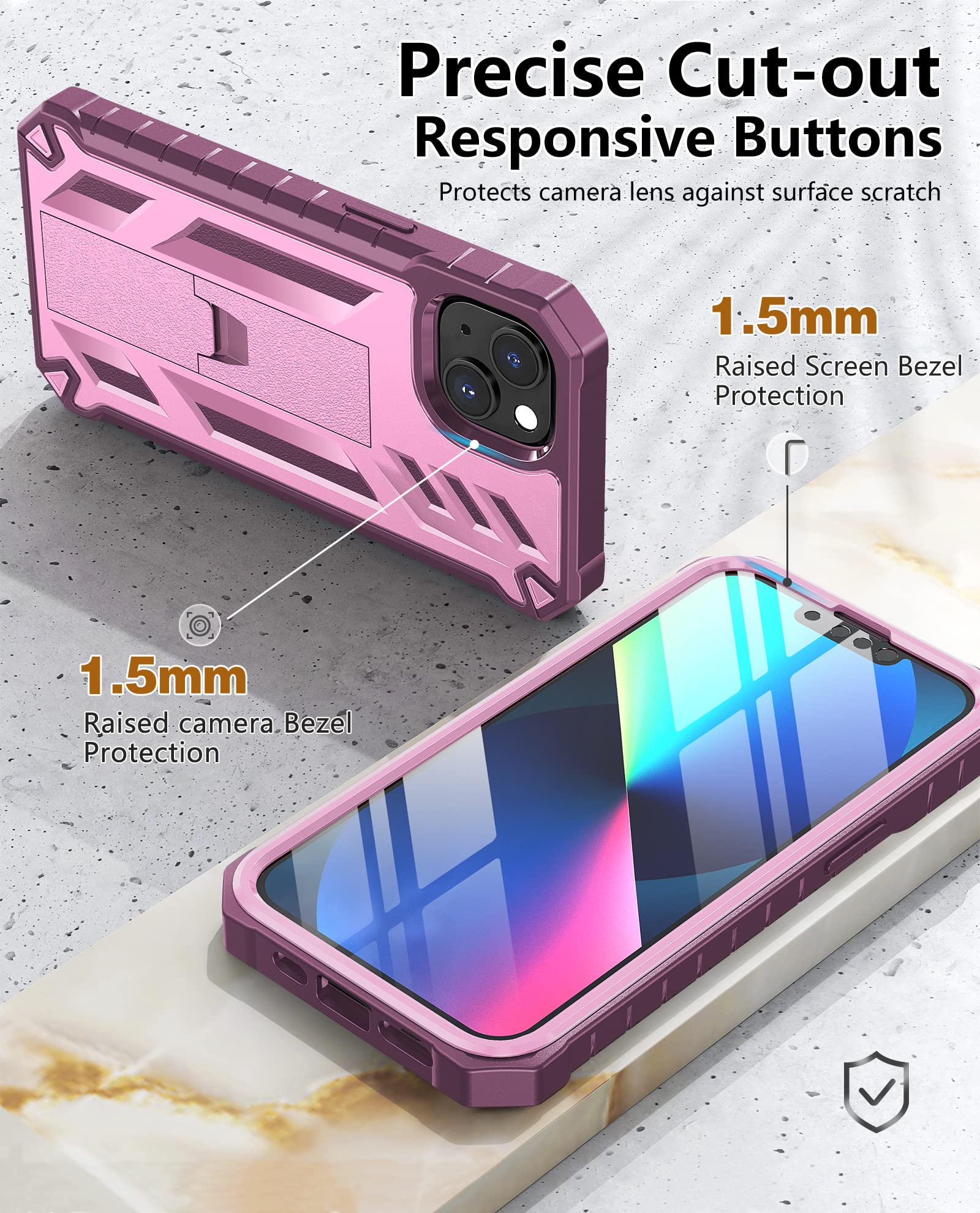Foto 7 pulgar | Funda De Teléfono Soios Para Iphone 13/14 De 6.1 Pulgadas Con Soporte Rosa - Venta Internacional.