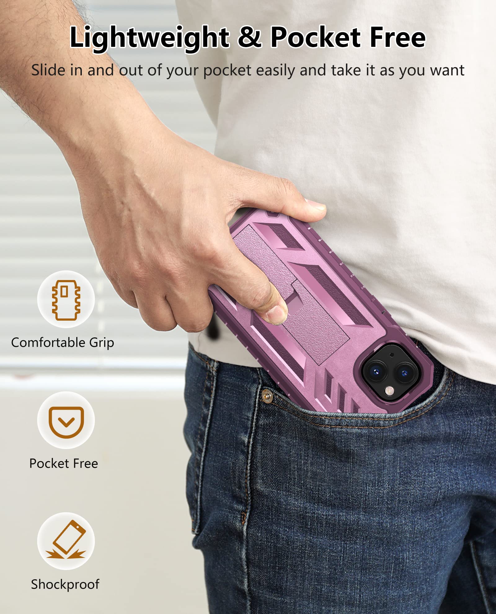 Foto 8 pulgar | Funda De Teléfono Soios Para Iphone 13/14 De 6.1 Pulgadas Con Soporte Rosa - Venta Internacional.