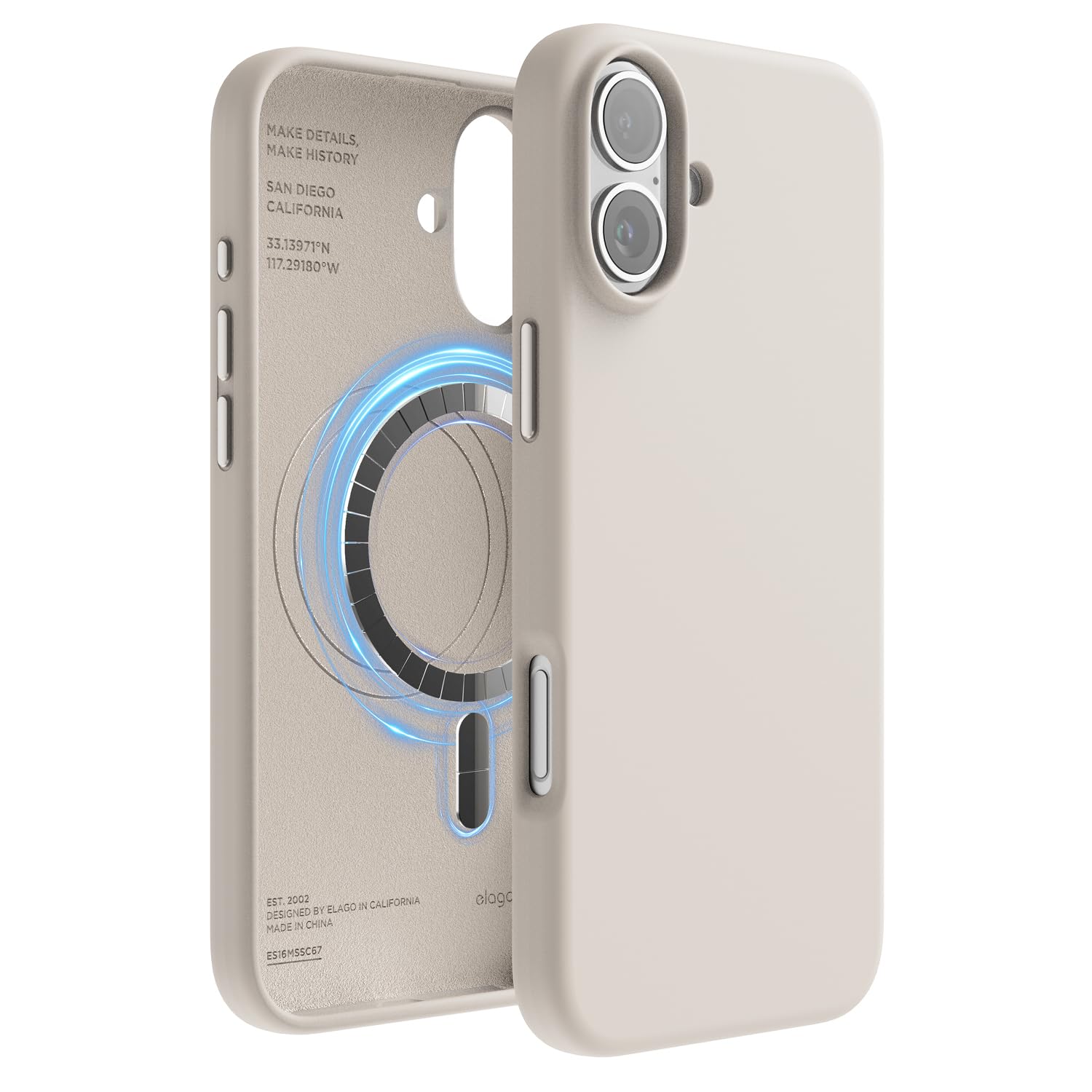 Foto 2 pulgar | Funda Elago De Silicona Magnética Para Iphone 16 Plus De 6.7 Pulgadas, Color Piedra - Venta Internacional.