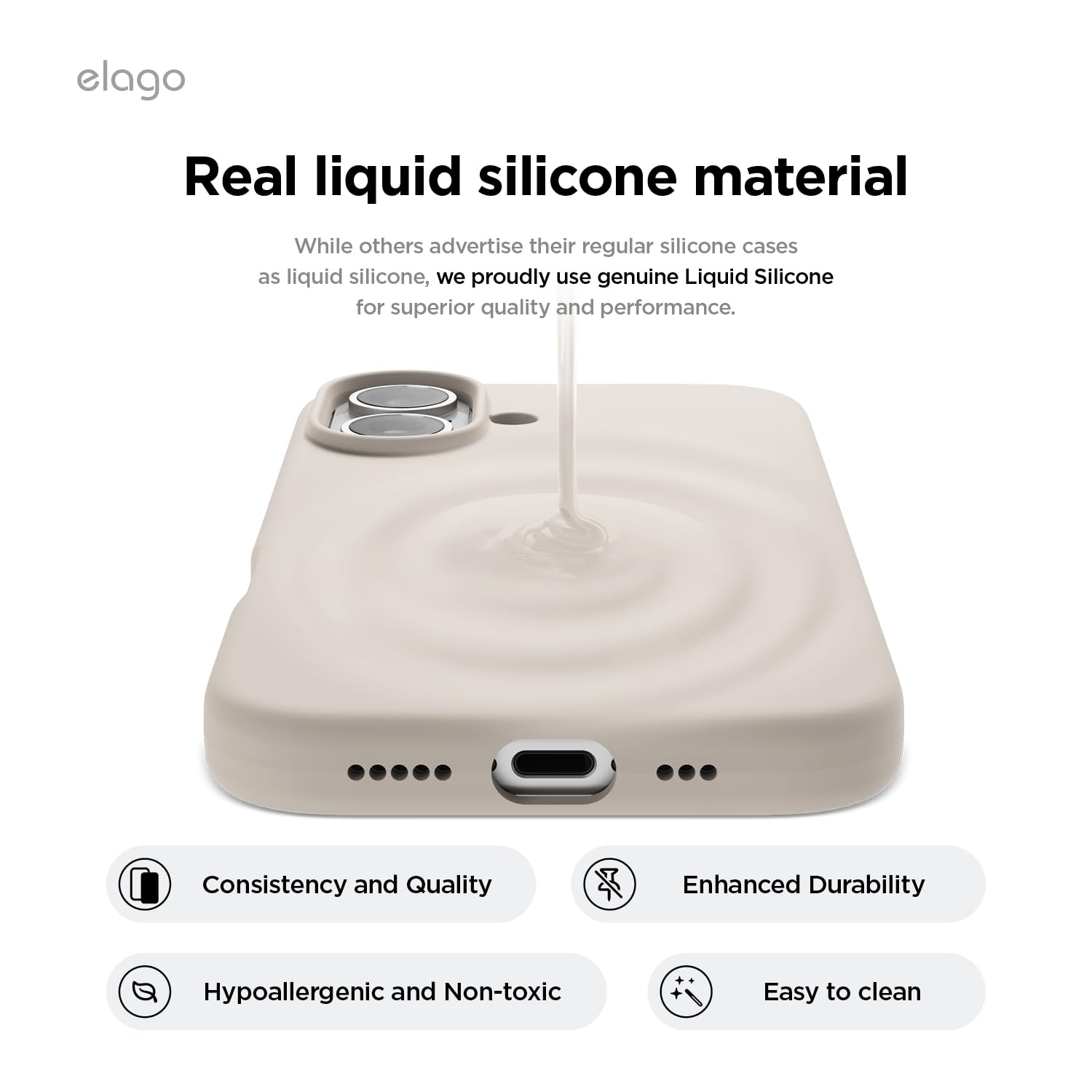 Foto 6 pulgar | Funda Elago De Silicona Magnética Para Iphone 16 Plus De 6.7 Pulgadas, Color Piedra - Venta Internacional.
