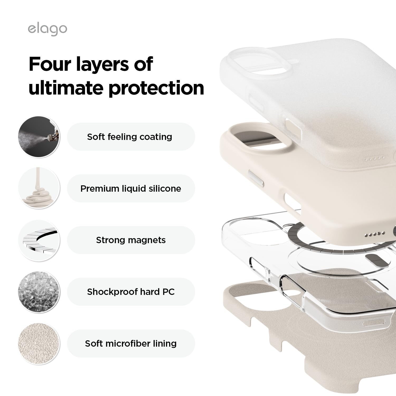 Foto 7 pulgar | Funda Elago De Silicona Magnética Para Iphone 16 Plus De 6.7 Pulgadas, Color Piedra - Venta Internacional.
