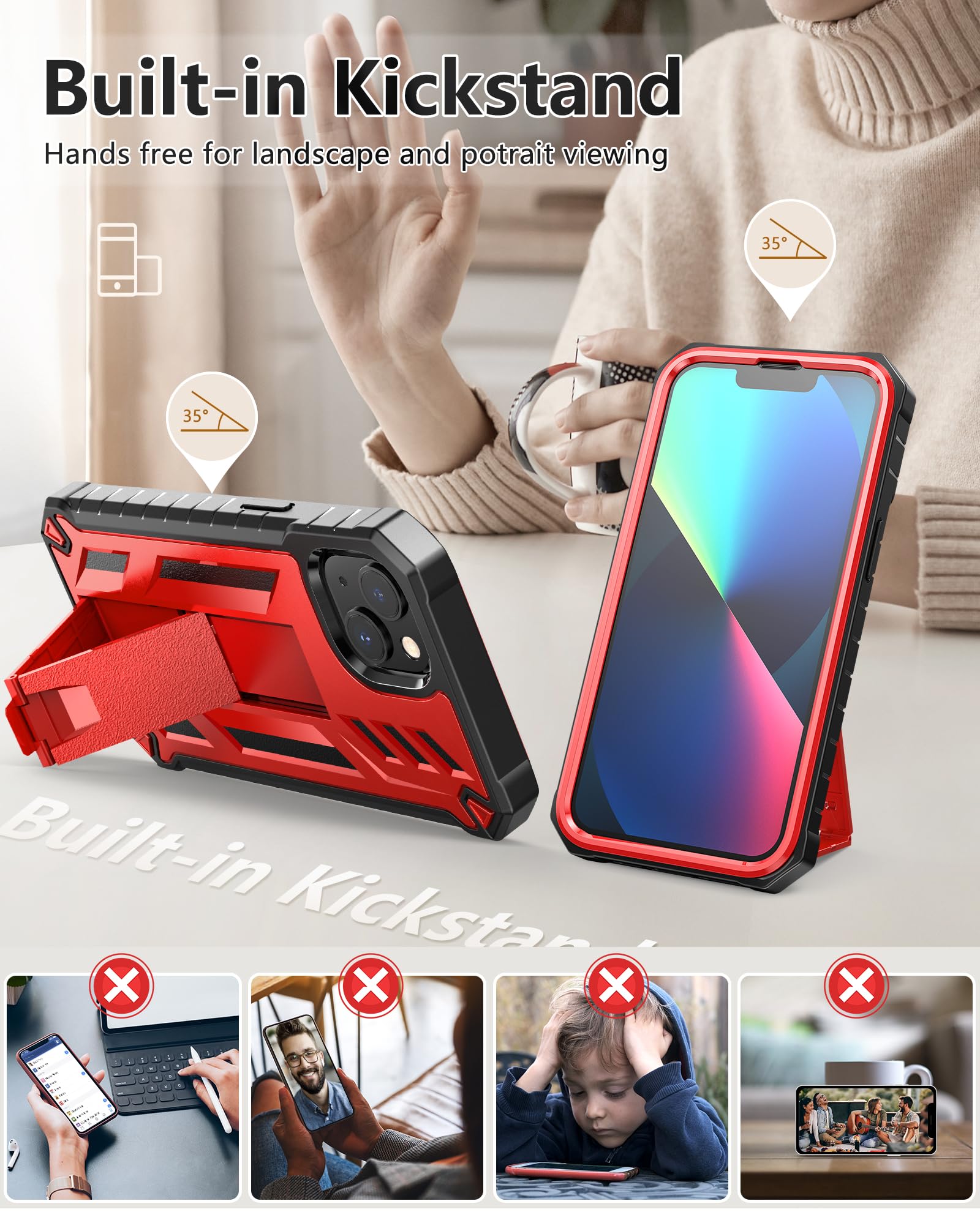 Foto 3 pulgar | Funda De Teléfono Soios Para Iphone 13/14 De 6.1 Pulgadas Con Soporte Rojo - Venta Internacional.