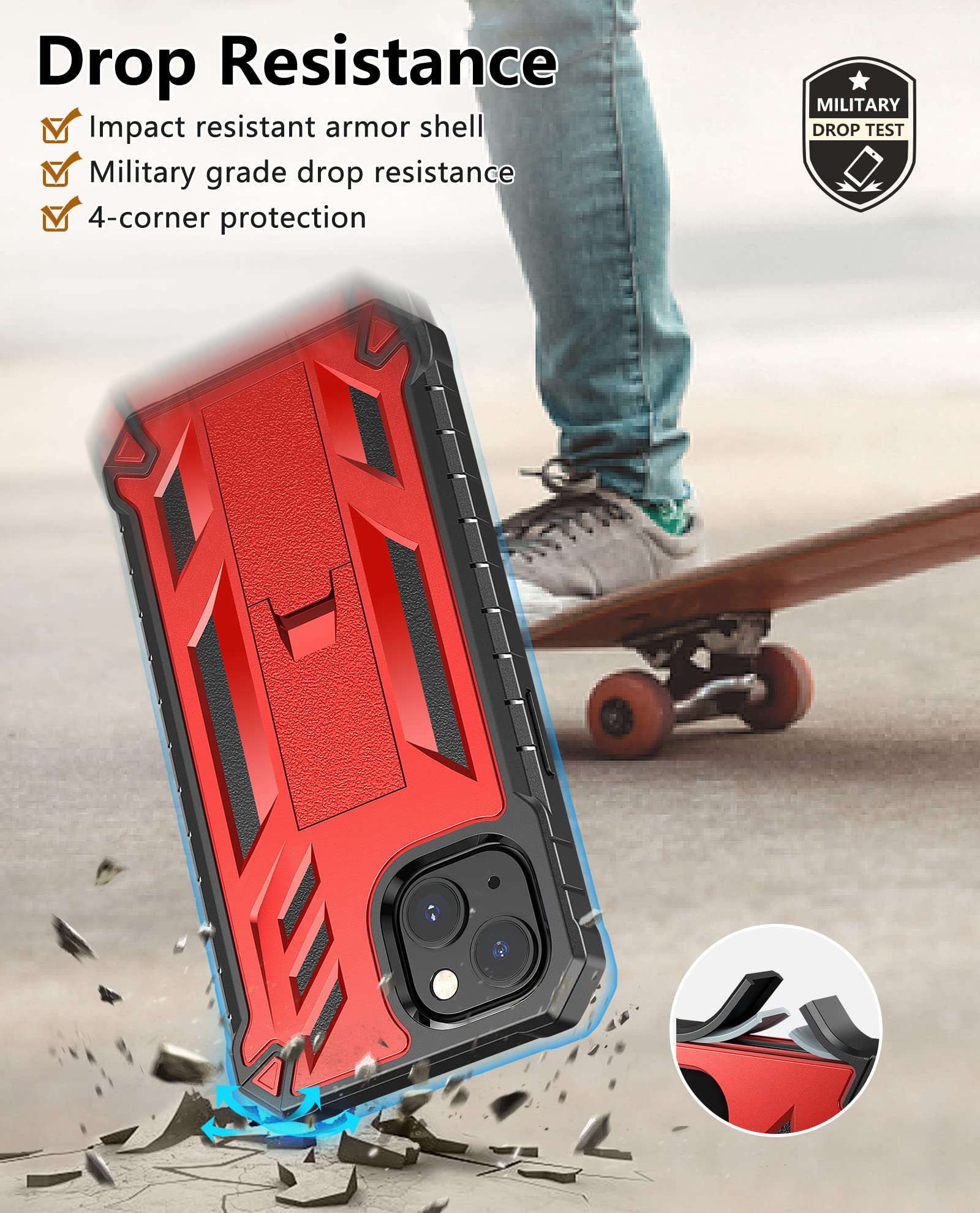 Foto 5 pulgar | Funda De Teléfono Soios Para Iphone 13/14 De 6.1 Pulgadas Con Soporte Rojo - Venta Internacional.