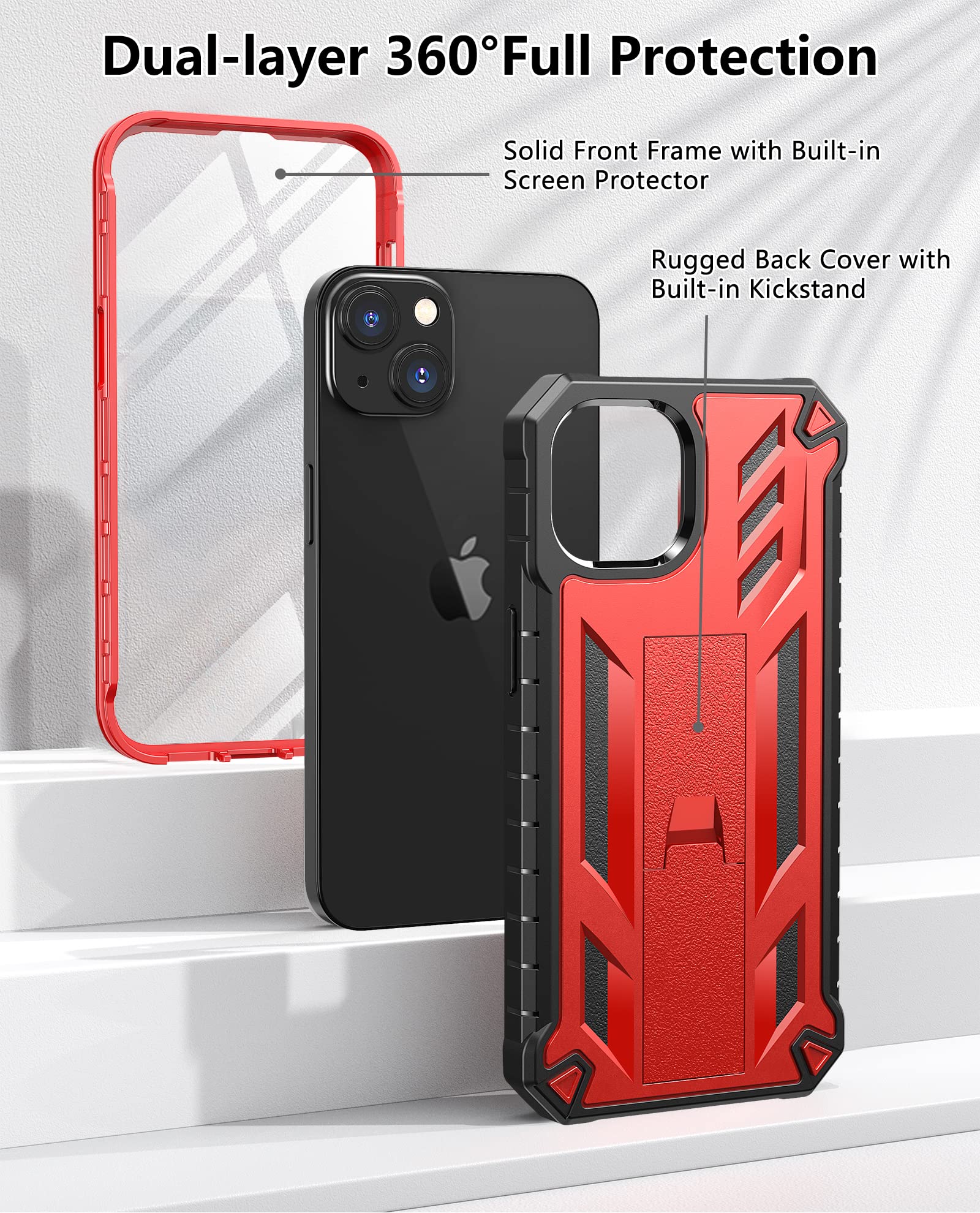 Foto 6 pulgar | Funda De Teléfono Soios Para Iphone 13/14 De 6.1 Pulgadas Con Soporte Rojo - Venta Internacional.