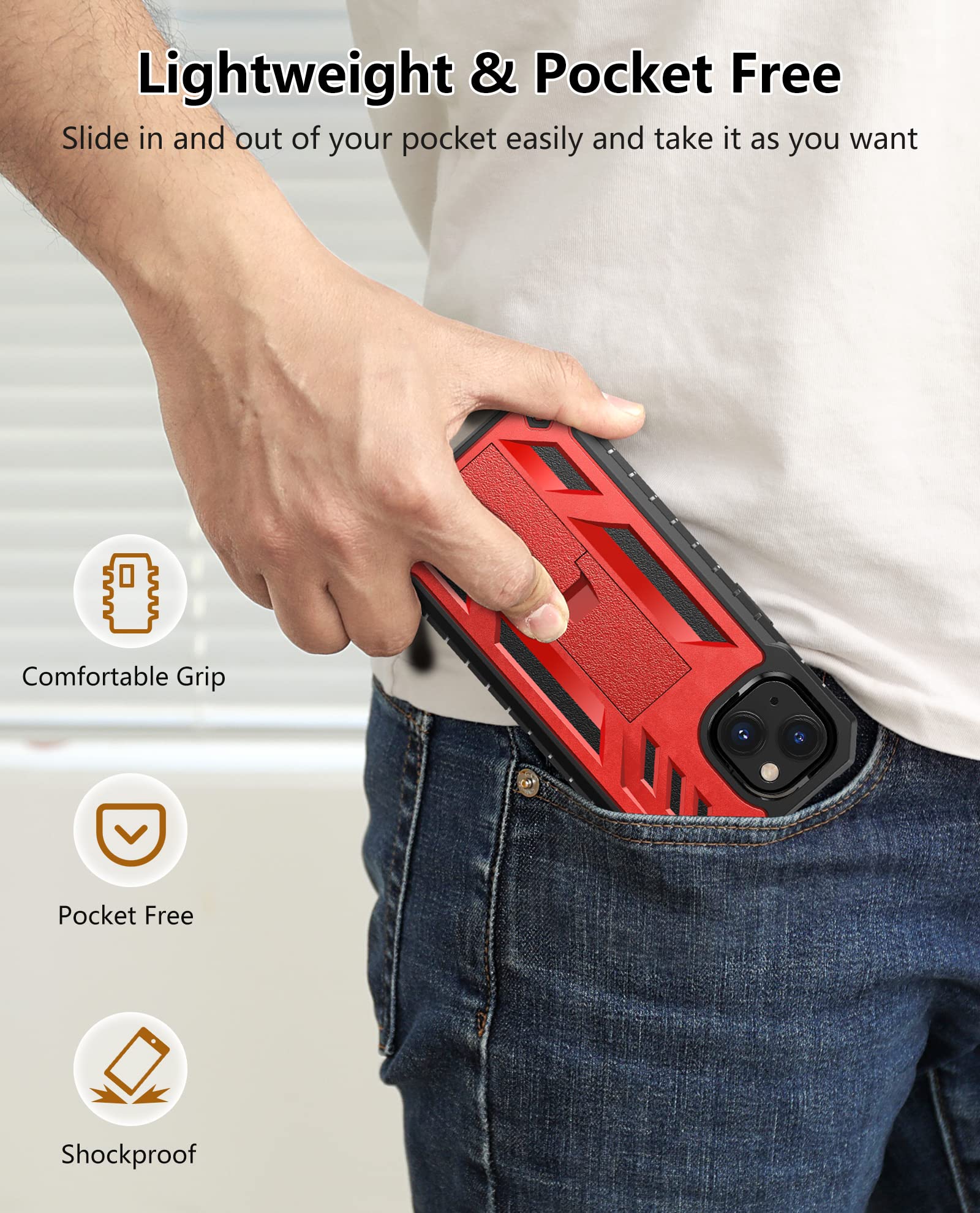 Foto 7 pulgar | Funda De Teléfono Soios Para Iphone 13/14 De 6.1 Pulgadas Con Soporte Rojo - Venta Internacional.