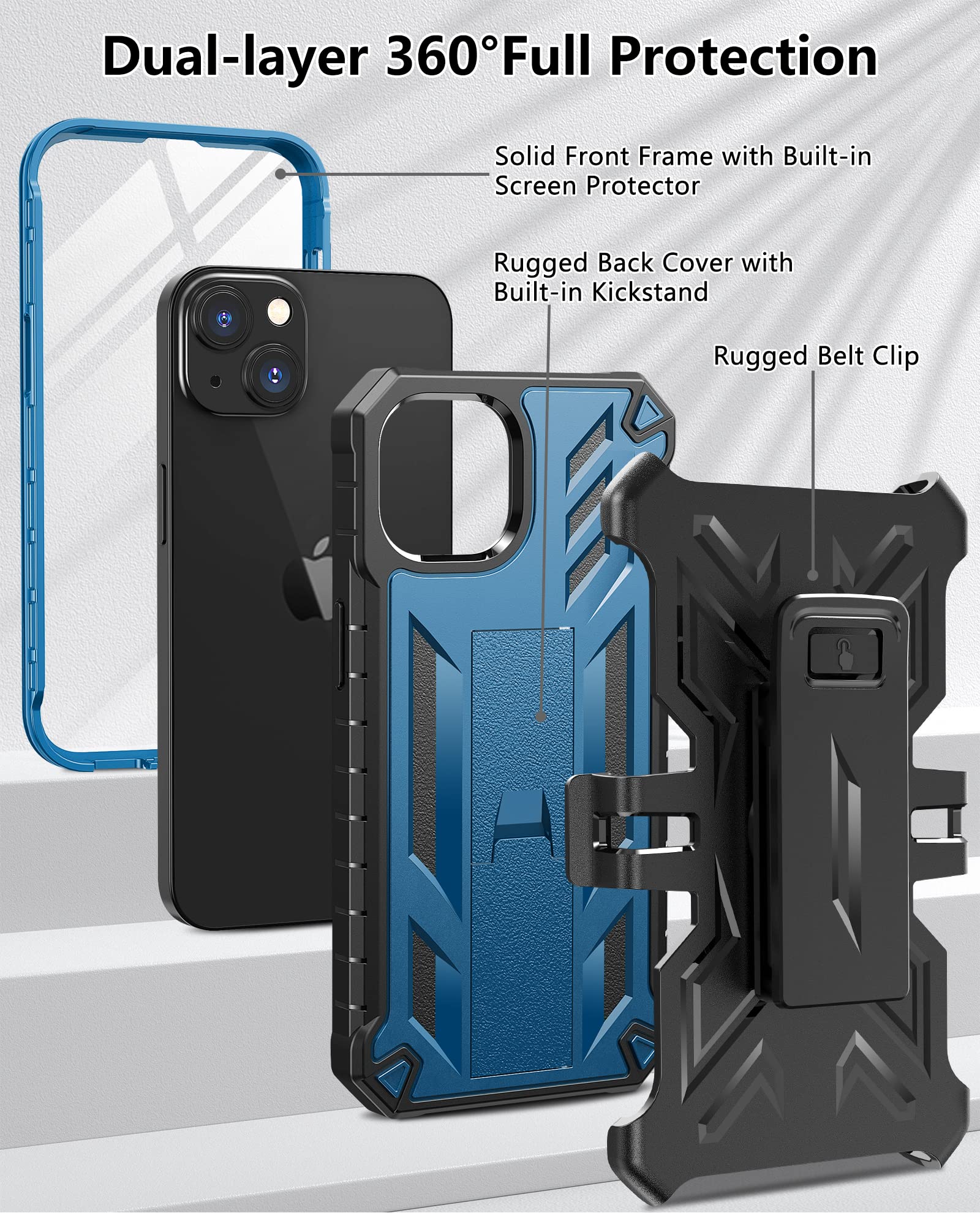 Foto 3 pulgar | Funda De Teléfono Soios Para Iphone 13-14 Con Soporte Integrado, Color Azul - Venta Internacional.