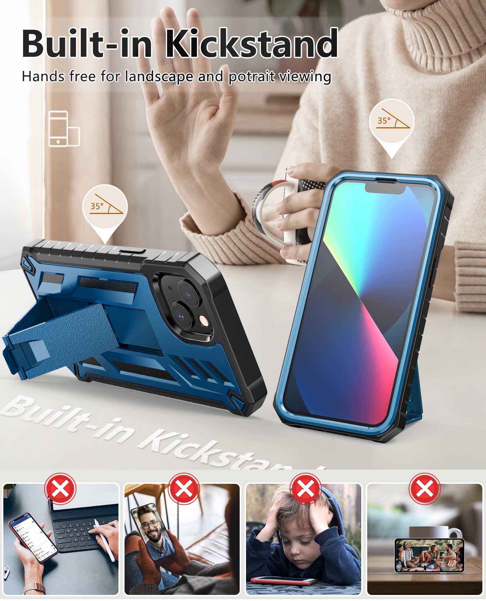 Foto 3 pulgar | Funda De Teléfono Soios Para Iphone 13/14 De 6.1 Pulgadas Con Soporte Azul - Venta Internacional.