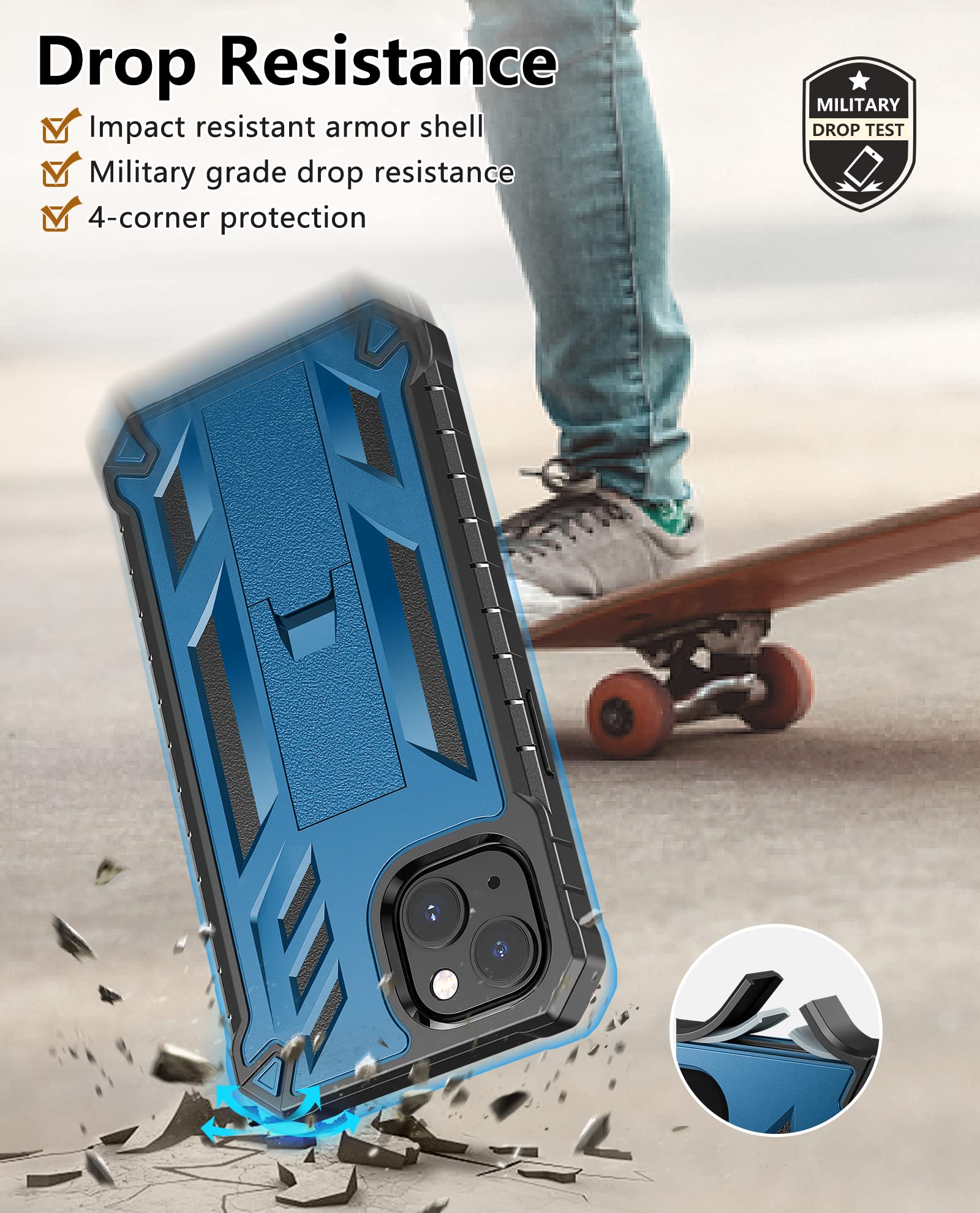 Foto 5 pulgar | Funda De Teléfono Soios Para Iphone 13/14 De 6.1 Pulgadas Con Soporte Azul - Venta Internacional.
